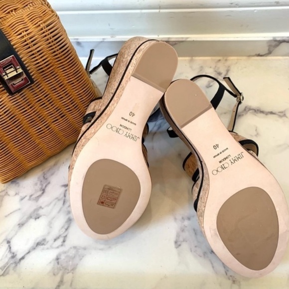 JIMMY CHOO Alissa 120 Natural/Black…Cork/Grosgrain in size 40 (US Women’s 10) - Picture 5 of 6